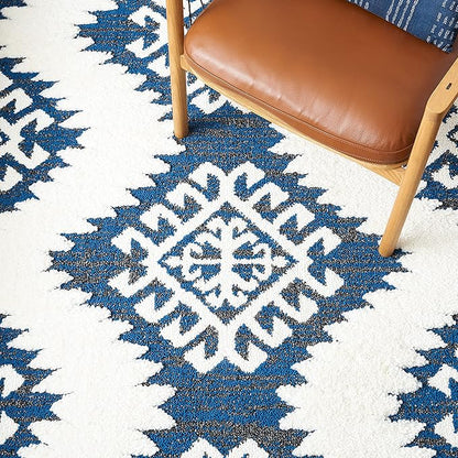 Safavieh Moroccan Tassel Shag Collection Runner Rug - 2'3" x 8', Navy & Ivory, Rustic Trellis, Non-Shedding & Easy Care, 2-inch Thick Ideal for High Traffic Areas in Living Room, Bedroom (MTS652N)