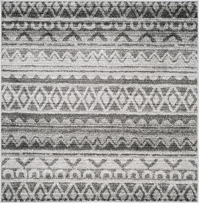 SAFAVIEH Adirondack Collection Area Rug - 4' Square, Ivory & Charcoal, Moroccan Boho Distressed Design, Non-Shedding & Easy Care, Ideal for High Traffic Areas in Living Room, Bedroom (ADR119N)