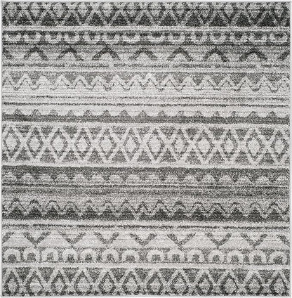 SAFAVIEH Adirondack Collection Area Rug - 4' Square, Ivory & Charcoal, Moroccan Boho Distressed Design, Non-Shedding & Easy Care, Ideal for High Traffic Areas in Living Room, Bedroom (ADR119N)
