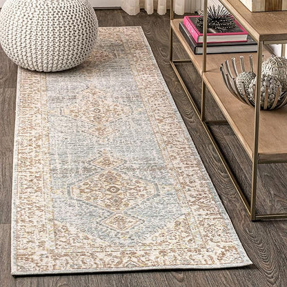 JONATHAN Y MDP306B-28 Lila Modern Tribal Medallion Indoor Area -Rug Vintage Glam Bohemian Easy -Cleaning Bedroom Kitchen Living Room Non Shedding, 2 X 8, Blue