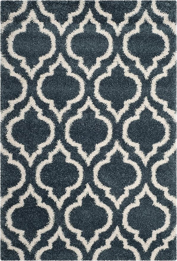 SAFAVIEH Hudson Shag Collection Accent Rug - 4' x 6', Slate Blue & Ivory, Moroccan Design, Non-Shedding & Easy Care, 2-inch Thick Ideal for High Traffic Areas in Foyer, Living Room, Bedroom (SGH284L)