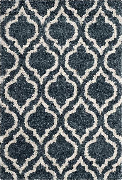 SAFAVIEH Hudson Shag Collection Accent Rug - 4' x 6', Slate Blue & Ivory, Moroccan Design, Non-Shedding & Easy Care, 2-inch Thick Ideal for High Traffic Areas in Foyer, Living Room, Bedroom (SGH284L)