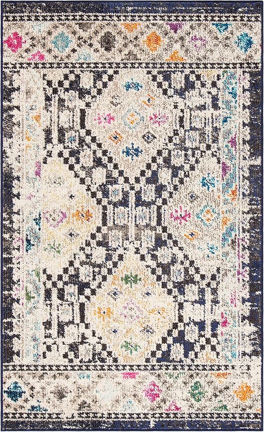 SAFAVIEH Madison Collection Accent Rug - 3' x 5', Black & Yellow, Boho Diamond Distressed Design, Non-Shedding & Easy Care, Ideal for High Traffic Areas in Entryway, Living Room, Bedroom (MAD418Z)