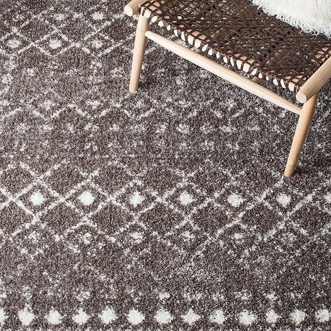 SAFAVIEH Berber Fringe Shag Collection 2'2" x 8' Brown / Ivory BFG516T Moroccan Non-Shedding Living Room Bedroom Dining Room Entryway Plush 1.2-inch Thick Runner Rug