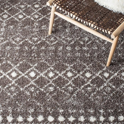 SAFAVIEH Berber Fringe Shag Collection 2'2" x 8' Brown / Ivory BFG516T Moroccan Non-Shedding Living Room Bedroom Dining Room Entryway Plush 1.2-inch Thick Runner Rug