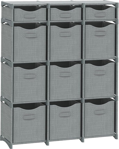 Cube Storage Organizer with Storage Bins Included - The Perfect Closet Organizers and Storage Solution. Includes 12 Storage Cubes, Great For Toy Storage, Closet Storage, Clothes Storage (Grey)