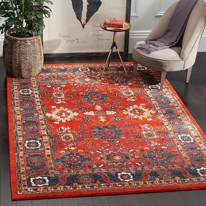 SAFAVIEH Vintage Hamadan Collection Area Rug - 5'3" x 7'6", Dark Grey & Ivory, Oriental Persian Design, Non-Shedding & Easy Care, Ideal for High Traffic Areas in Living Room, Bedroom (VTH214M)