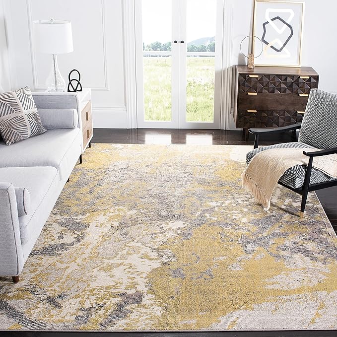 SAFAVIEH Madison Collection Area Rug - 8' x 10', Ivory & Grey, Modern Abstract Design, Non-Shedding & Easy Care, Ideal for High Traffic Areas in Living Room, Bedroom (MAD499A)