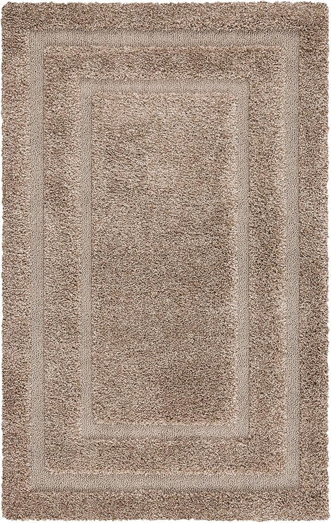 SAFAVIEH Florida Shag Collection Area Rug - 8'6" x 12', Beige & Beige, Border Design, Non-Shedding & Easy Care, 1.2-inch Thick Ideal for High Traffic Areas in Living Room, Bedroom (SG454-1313)