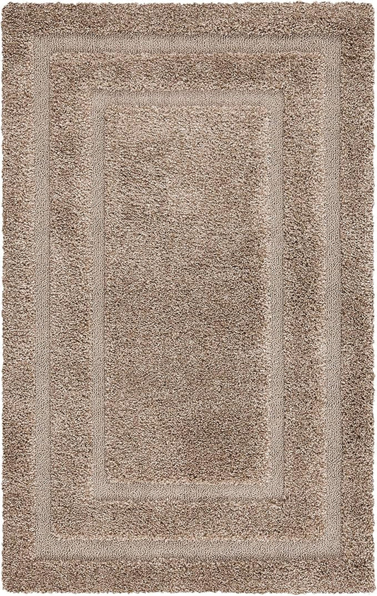SAFAVIEH Florida Shag Collection Area Rug - 6'7" Square, Beige & Beige, Border Design, Non-Shedding & Easy Care, 1.2-inch Thick Ideal for High Traffic Areas in Living Room, Bedroom (SG454-1313)