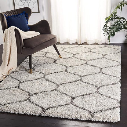 SAFAVIEH Hudson Shag Collection 3' Square Ivory/Grey SGH280A Moroccan Ogee Trellis Non-Shedding Living Room Bedroom Dining Room Entryway Plush 2-inch Thick Area Rug