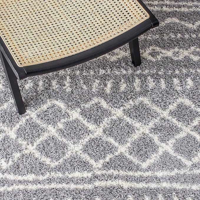SAFAVIEH Arizona Shag Collection Runner Rug - 2'3" x 12', Grey & Ivory, Moroccan Design, Non-Shedding & Easy Care, 1.6-inch Thick Ideal for High Traffic Areas in Living Room, Bedroom (ASG741G)