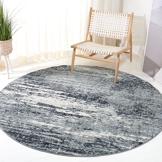 SAFAVIEH Evoke Collection 6'7" Round Ivory / Dark Grey EVK272G Modern Abstract Non-Shedding Dining Room Entryway Foyer Living Room Bedroom Area Rug
