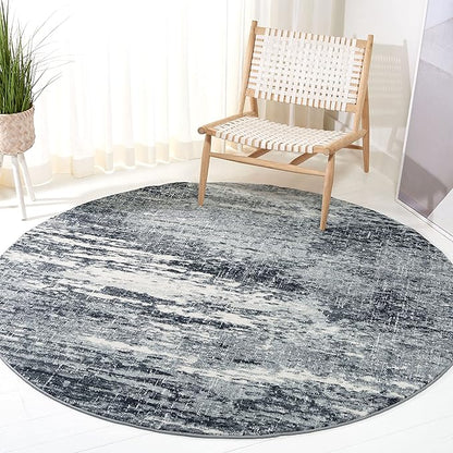SAFAVIEH Evoke Collection 6'7" Round Ivory / Dark Grey EVK272G Modern Abstract Non-Shedding Dining Room Entryway Foyer Living Room Bedroom Area Rug