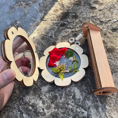 Natural DIY Kaleidoscope Kit, New Wooden Magic Rotating Kaleidoscope Making Set for Nature Lovers, Best Gift, Outdoor Classic Handmade Education Toys for Kids (2 Pcs Normal+Flower)