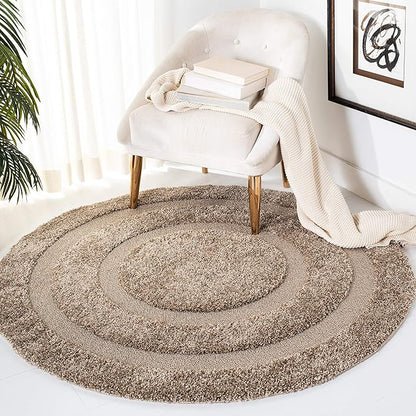 SAFAVIEH Florida Shag Collection 5' Square Grey/Grey SG454 Border Non-Shedding Living Room Bedroom Dining Room Entryway Plush 1.2-inch Thick Area Rug
