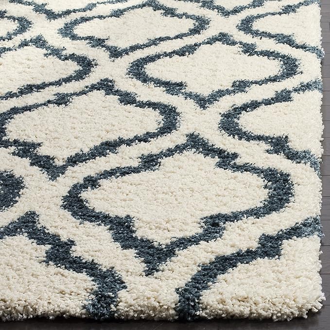 SAFAVIEH Hudson Shag Collection Runner Rug - 2'3" x 8', Ivory & Slate Blue, Moroccan Design, Non-Shedding & Easy Care, 2-inch Thick Ideal for High Traffic Areas in Living Room, Bedroom (SGH284T)
