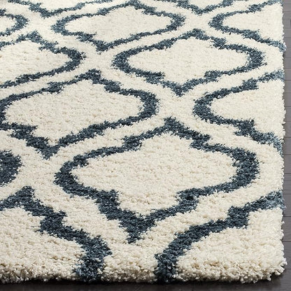 SAFAVIEH Hudson Shag Collection Runner Rug - 2'3" x 8', Ivory & Slate Blue, Moroccan Design, Non-Shedding & Easy Care, 2-inch Thick Ideal for High Traffic Areas in Living Room, Bedroom (SGH284T)