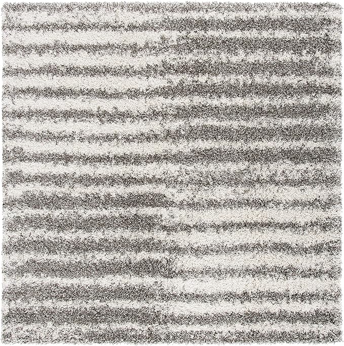 SAFAVIEH Hudson Shag Collection 7' Square Grey/Ivory SGH298F Modern Abstract Non-Shedding Living Room Bedroom Dining Room Entryway Plush 2-inch Thick Area Rug