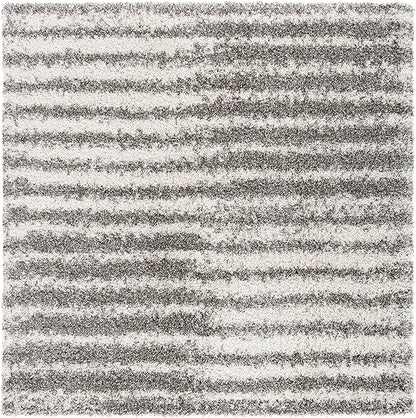 SAFAVIEH Hudson Shag Collection 7' Square Grey/Ivory SGH298F Modern Abstract Non-Shedding Living Room Bedroom Dining Room Entryway Plush 2-inch Thick Area Rug