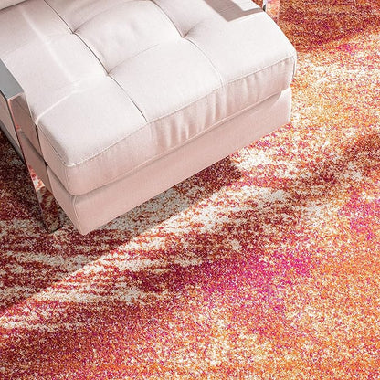 SAFAVIEH Evoke Collection 2'2" x 9' Ivory / Orange EVK272P Modern Abstract Non-Shedding Living Room Entryway Foyer Hallway Bedroom Runner Rug