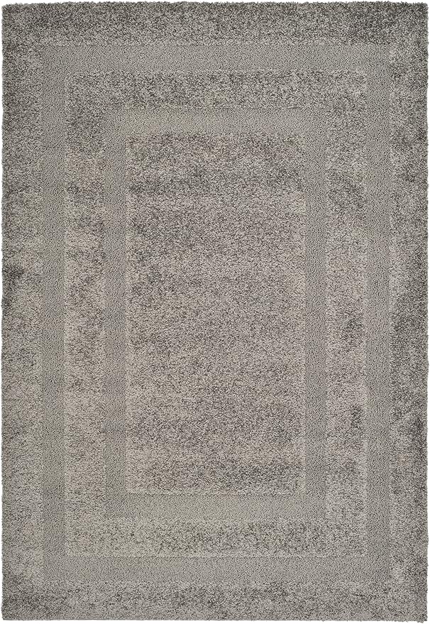 SAFAVIEH Florida Shag Collection Area Rug - 6' x 9', Grey & Grey, Border Design, Non-Shedding & Easy Care, 1.2-inch Thick Ideal for High Traffic Areas in Living Room, Bedroom (SG454-8080)