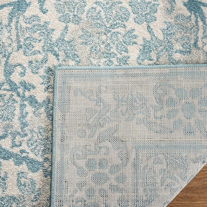 SAFAVIEH Evoke Collection 2'2" x 9' Ivory / Light Blue EVK242C Non-Shedding Living Room Entryway Foyer Hallway Bedroom Runner Rug