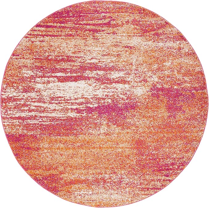 SAFAVIEH Evoke Collection 6'7" Round Ivory / Orange EVK272P Modern Abstract Non-Shedding Dining Room Entryway Foyer Living Room Bedroom Area Rug