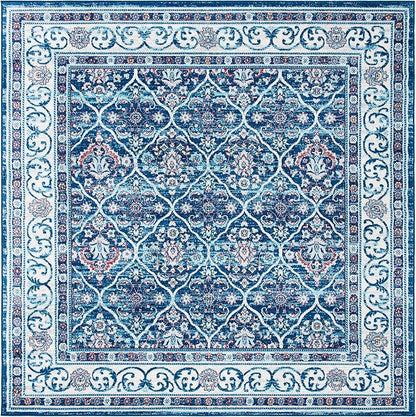 SAFAVIEH Brentwood Collection 6'7" Square Navy / Red BNT870N Oriental Damask Trellis Non-Shedding Living Room Bedroom Area Rug