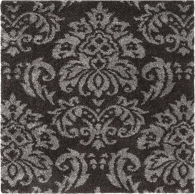 SAFAVIEH Florida Shag Collection 5' Square Dark Brown / Smoke SG460 Damask Non-Shedding Living Room Bedroom Dining Room Entryway Plush 1.2-inch Thick Area Rug