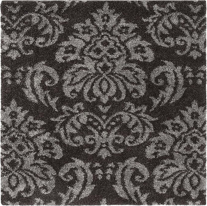 SAFAVIEH Florida Shag Collection 5' Square Dark Brown / Smoke SG460 Damask Non-Shedding Living Room Bedroom Dining Room Entryway Plush 1.2-inch Thick Area Rug