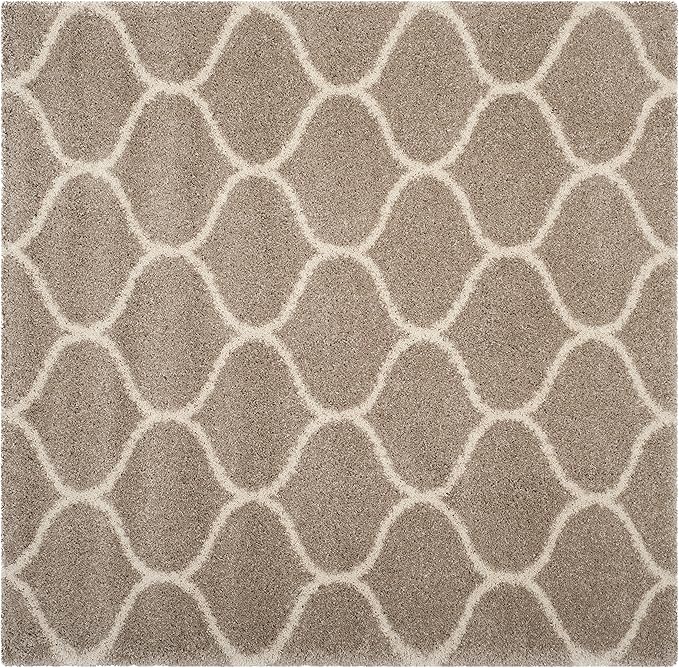 SAFAVIEH Hudson Shag Collection 7' Square Beige/Ivory SGH280S Moroccan Ogee Trellis Non-Shedding Living Room Bedroom Dining Room Entryway Plush 2-inch Thick Area Rug