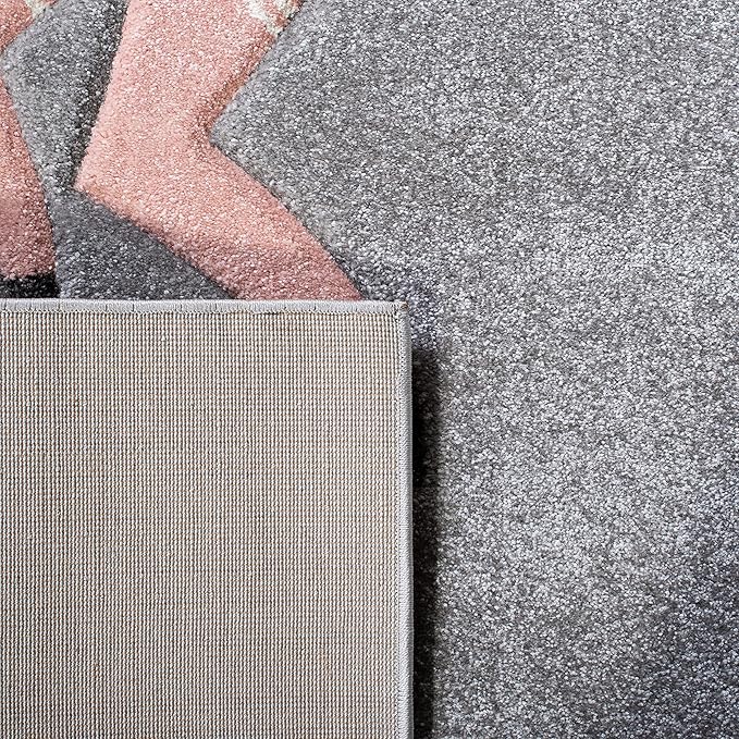 SAFAVIEH Carousel Kids Collection 6'7" Square Grey/Pink CRK163F Unicorn Non-Shedding Playroom Nursery Bedroom Area Rug