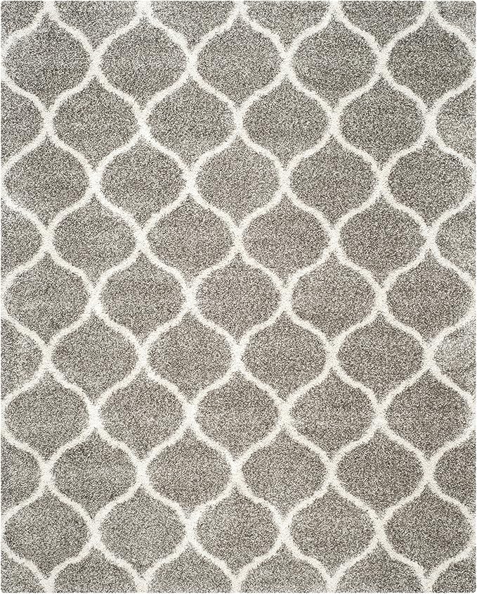 SAFAVIEH Hudson Shag Collection 9' Square Grey/Ivory SGH280B Moroccan Ogee Trellis Non-Shedding Living Room Bedroom Dining Room Entryway Plush 2-inch Thick Area Rug
