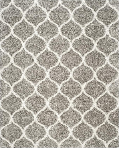 SAFAVIEH Hudson Shag Collection 9' Square Grey/Ivory SGH280B Moroccan Ogee Trellis Non-Shedding Living Room Bedroom Dining Room Entryway Plush 2-inch Thick Area Rug