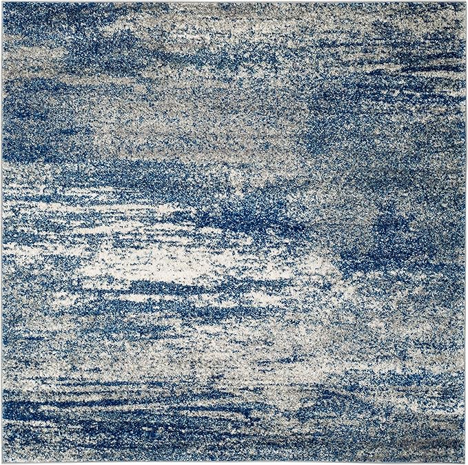 SAFAVIEH Evoke Collection 9' Square Navy/Ivory EVK272A Modern Abstract Non-Shedding Living Room Bedroom Dining Home Office Area Rug