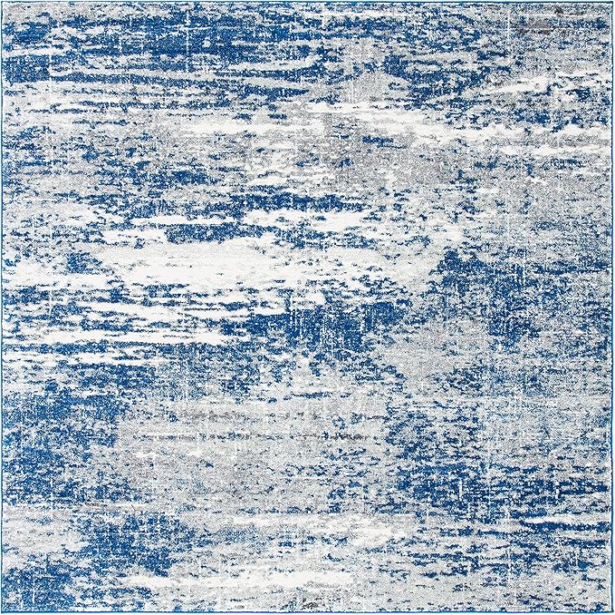 SAFAVIEH Evoke Collection 6'7" Square Dark Blue/Grey EVK272L Modern Abstract Non-Shedding Living Room Dining Bedroom Area Rug