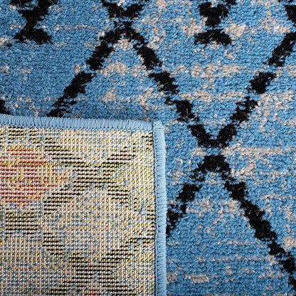 SAFAVIEH Amsterdam Collection Runner Rug - 2'3" x 8', Blue & Ivory, Moroccan Boho Design, Non-Shedding & Easy Care, Ideal for High Traffic Areas in Living Room, Bedroom (AMS115M)