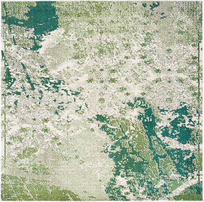 SAFAVIEH Madison Collection 6'7" Square Green / Ivory MAD499Y Modern Abstract Non-Shedding Living Room Bedroom Dining Home Office Area Rug